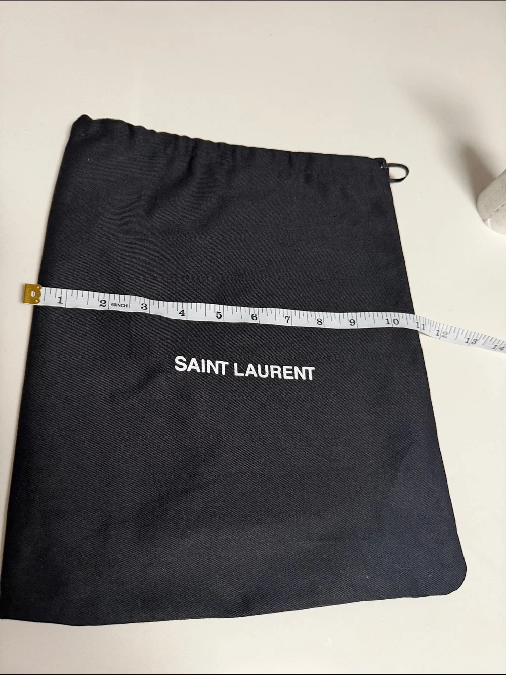 Saint Laurent Black and White Logo Drawstring Pouch
